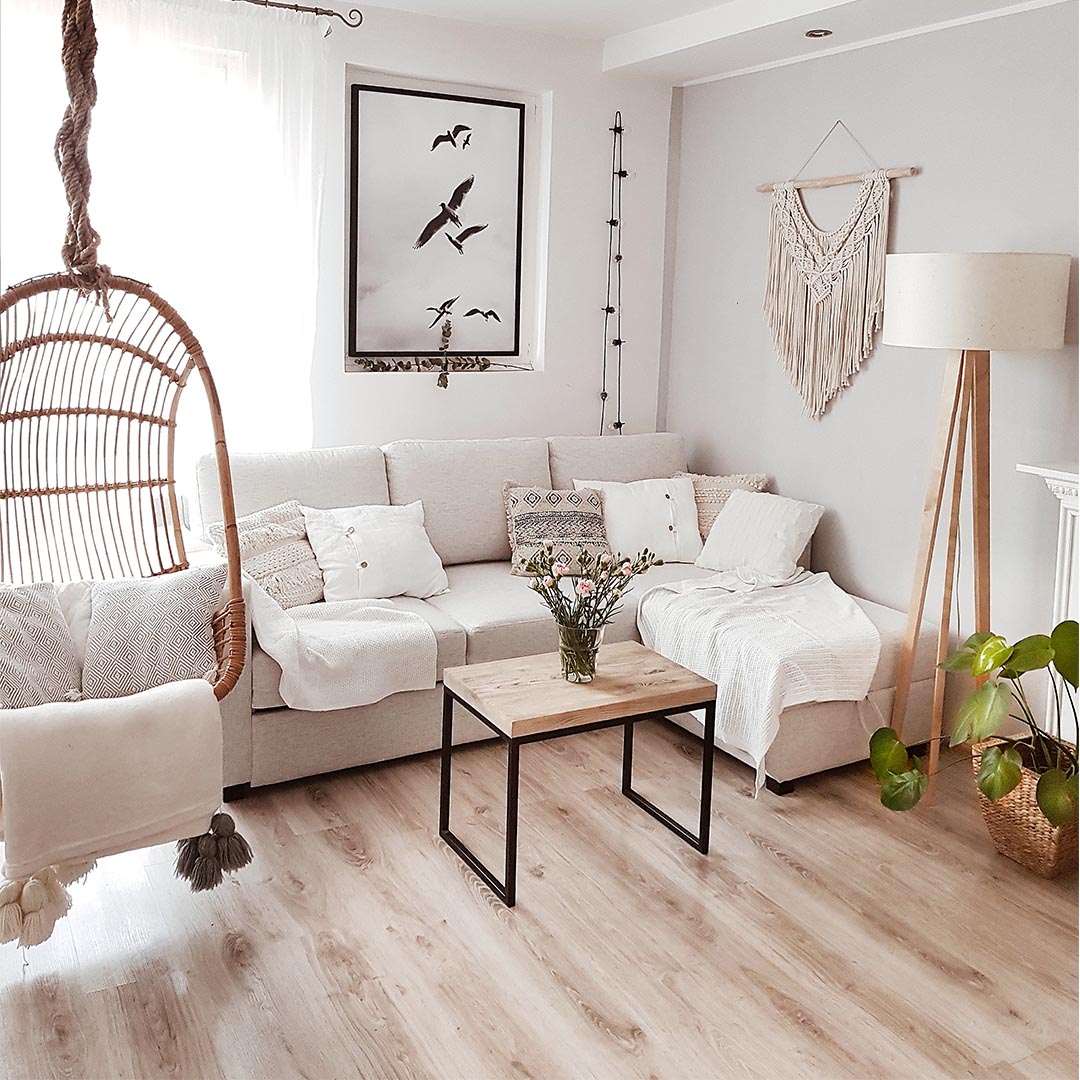 Canapé d'angle droit beige avec fonction lit